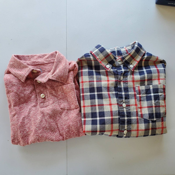 Crewcuts Bundle Boys 4-5 Plaid Button Down Red Henley Shirts - Picture 1 of 8